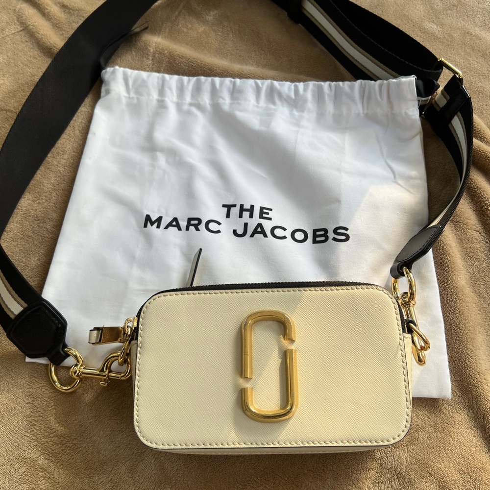 Marc Jacobs Black and Cream Crossbody Bag with Gold Accents